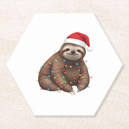 Adorable Sloth Wrapped in Holiday Lights Classic T Untersetzer (Vorderseite)