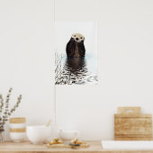 Adorable Smiling Otter in Lake Poster (Küche)