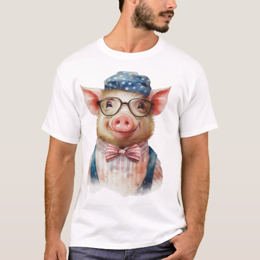 ADORABLE SMILING PATRIOTISCHER SCHWEIN T-Shirt (Vorderseite)