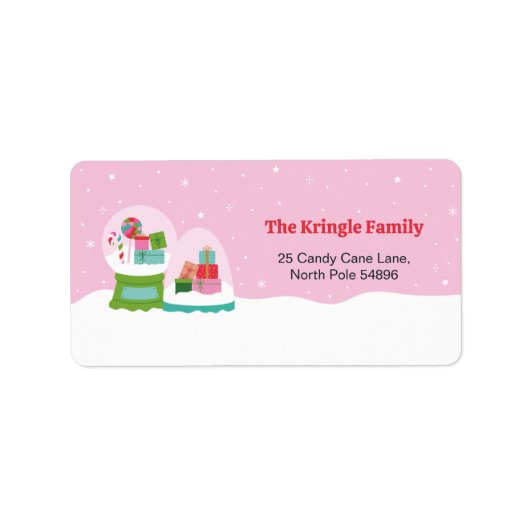 Adorable Snow Globes with Gifts and Candy in Pink Adressaufkleber (Vorne)