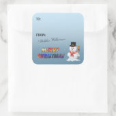 Adorable Snowman Christmas Gift Label Quadratischer Aufkleber (Tasche)