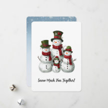 Adorable Snowman Familie in Matching Hats & Scarve