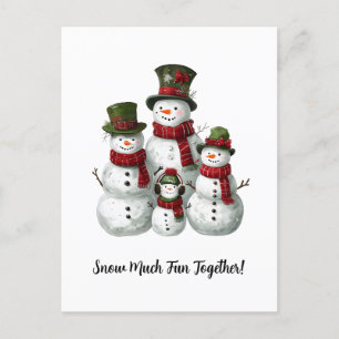 Adorable Snowman Familie in Matching Hats & Scarve Feiertagspostkarte