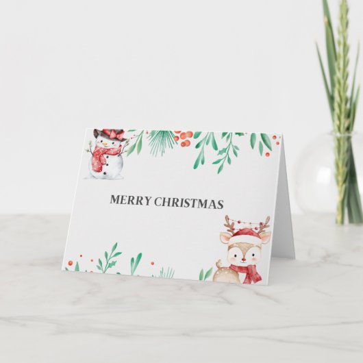 Adorable Snowman & Reindeer Blank Dankeskarte (Vorderseite)