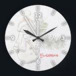 Adorable Snowman Wiith Santa Hat -Personalized Große Wanduhr<br><div class="desc">This image features snowman with santa hat on white background. . Any girl would love to have this stylish design.If your art still needs to be adjusted, click on the Customize This button. This will take you to a design area where you can move around and even change fonts !...</div>