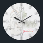 Adorable Snowman Wiith Santa Hat -Personalized Große Wanduhr<br><div class="desc">This image features snowman with santa hat on white background. . Any girl would love to have this stylish design.If your art still needs to be adjusted, click on the Customize This button. This will take you to a design area where you can move around and even change fonts !...</div>