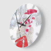 Adorable Snowman With Santa Hat -Personalized Große Wanduhr (Winkel)