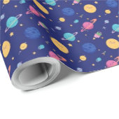 Adorable Space Design: Lächelnde Planeten und Shoo Geschenkpapier (Rolleneckpunkt)