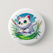 Adorable spielerische Katze fröhlich laufen Button (Vorderseite)