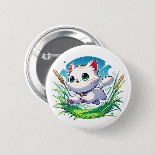 Adorable spielerische Katze fröhlich laufen Button (Vorne & Hinten)