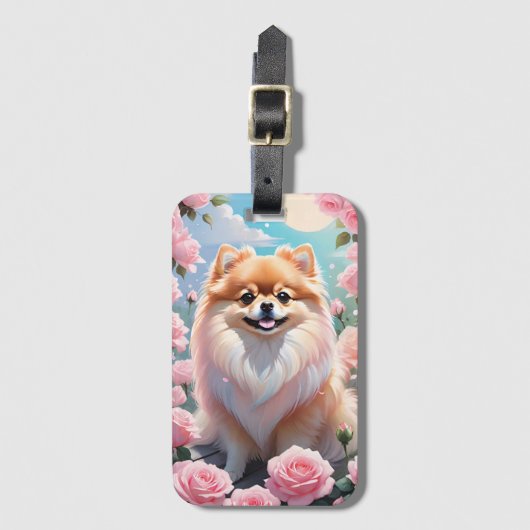 Adorable Spitz blühende Rosen Gepäckanhänger (Vorderseite Vertikal)