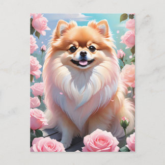 Adorable Spitz blühende Rosen Postkarte