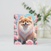 Adorable Spitz blühende Rosen Postkarte (Stehend Vorderseite)