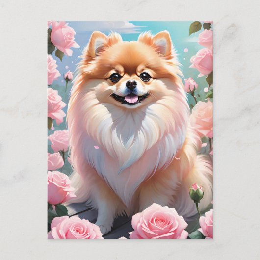 Adorable Spitz blühende Rosen Postkarte (Vorderseite)