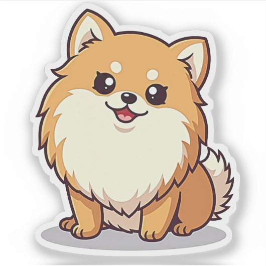 Adorable Spitz Delight, Kawaii Style, Klein Aufkleber (Vorderseite)