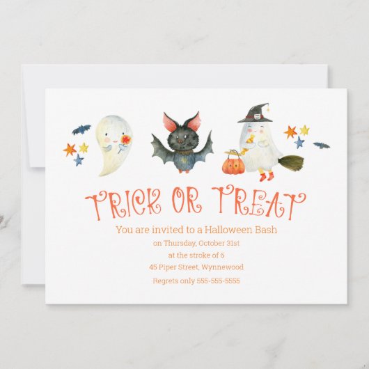 Adorable Spooky Friends "Trick or Treat" Halloween Einladung (Vorderseite)