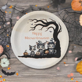 Adorable Spooky Ghost Kittens Halloween-Party Pappteller