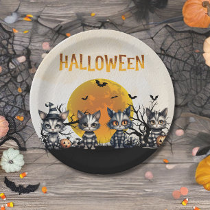 Adorable Spooky Ghost Kittens Moon Halloween-Party Pappteller