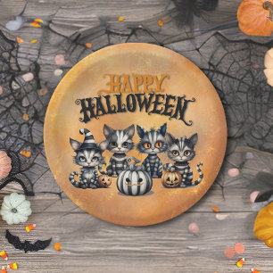 Adorable Spooky Halloween Black n' White Kittens Pappteller