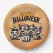 Adorable Spooky Halloween Black n' White Kittens Pappteller (Vorderseite)