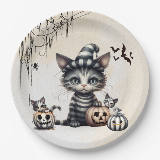 Adorable Spooky Halloween Kitten Pappteller (Vorderseite)