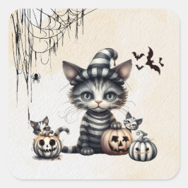Adorable Spooky Halloween Kitten Quadratischer Aufkleber