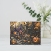 Adorable Spooky House and Halloween Pumpkin Patch Postkarte (Stehend Vorderseite)