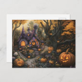 Adorable Spooky House and Halloween Pumpkin Patch Postkarte (Vorne/Hinten)