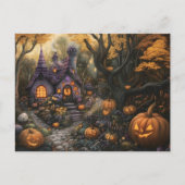 Adorable Spooky House and Halloween Pumpkin Patch Postkarte (Vorderseite)
