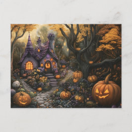 Adorable Spooky House and Halloween Pumpkin Patch Postkarte