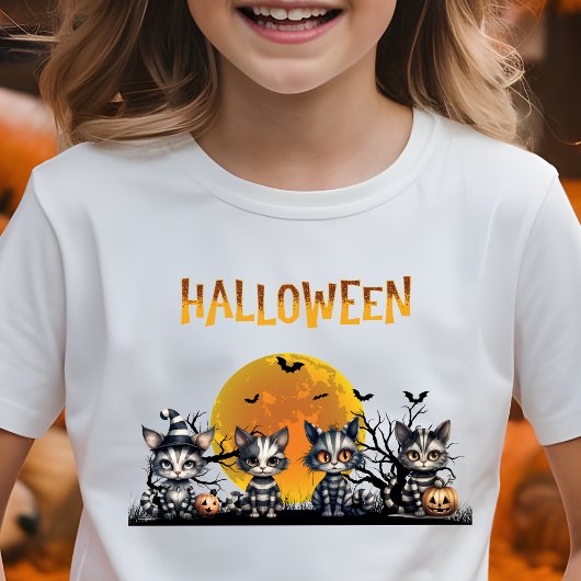 Adorable Spooky Moon Halloween Ghost Kittens T-Shirt