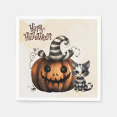 Adorable Spooky Strip Halloween Kitten Pumpkin Serviette (Vorderseite)