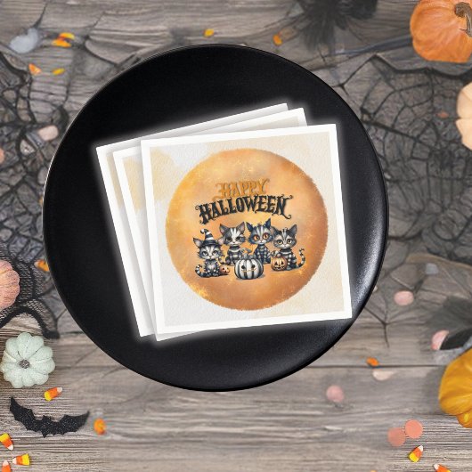 Adorable Spooky Strip Halloween Kitten Serviette