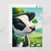 Adorable St. Patrick's Day Cow Kleeblatt im Mund Postkarte (Vorne/Hinten)