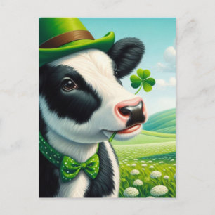 Adorable St. Patrick's Day Cow Kleeblatt im Mund Postkarte