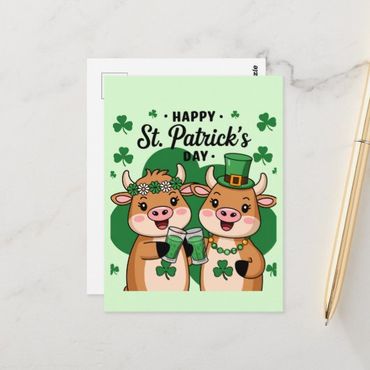 Adorable St Patricks Day Cows Postkarte (Vorderseite/Rückseite Beispiel)
