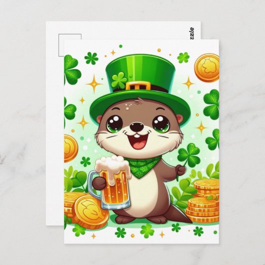 Adorable St. Patricks Day Otter Postkarte (Vorne/Hinten)