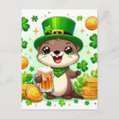 Adorable St. Patricks Day Otter Postkarte (Vorderseite)