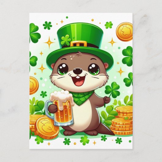 Adorable St. Patricks Day Otter Postkarte (Vorderseite)