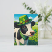 Adorable St. Patrick's Day Schwarze und Weiße Kuh Postkarte (Stehend Vorderseite)