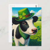 Adorable St. Patrick's Day Schwarze und Weiße Kuh Postkarte (Vorne/Hinten)
