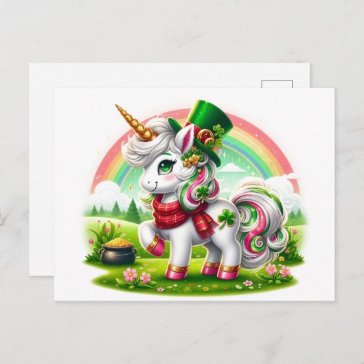 Adorable St. Patricks Day Unicorn Postkarte (Vorne/Hinten)