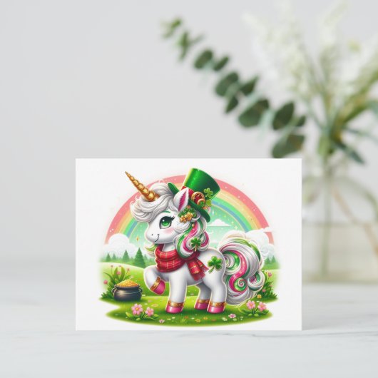 Adorable St. Patricks Day Unicorn Postkarte (Stehend Vorderseite)