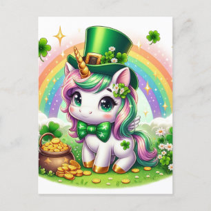 Adorable St. Patricks Day Unicorn Rainbow Gold Postkarte