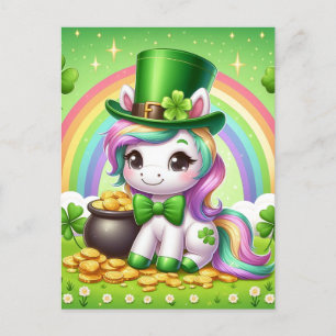 Adorable St. Patricks Day Unicorn Rainbow Gold Postkarte