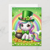 Adorable St. Patricks Day Unicorn Rainbow Gold Postkarte (Vorne/Hinten)
