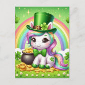 Adorable St. Patricks Day Unicorn Rainbow Gold Postkarte (Vorderseite)
