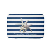 Adorable Starfish, Navy Blue Stripes Personalisier Badematte (Vorderseite)