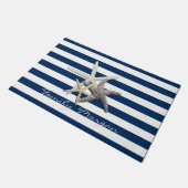 Adorable Starfish, Navy Blue Stripes Personalisier Fußmatte (Schrägansicht)