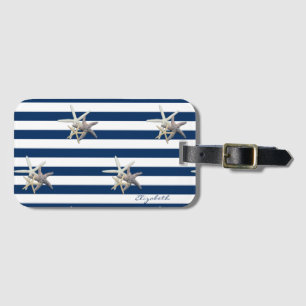 Adorable Starfish, Navy Blue Stripes Personalisier Gepäckanhänger